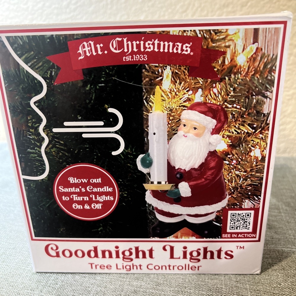 Mr Christmas Goodnight Lights Blow Out Santa's Candle Turn On or Off Tree Lights